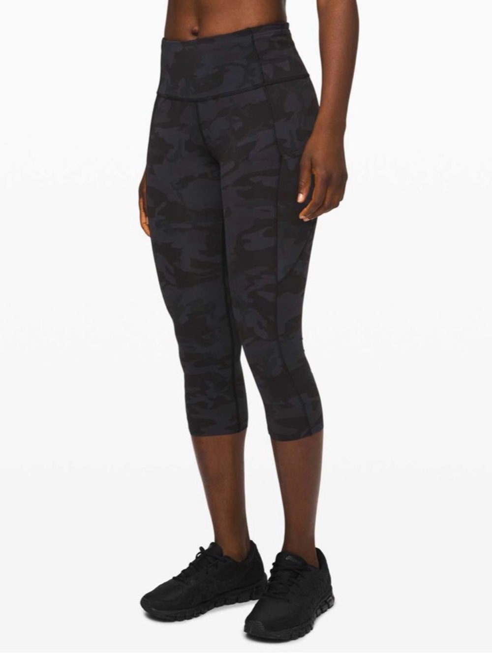 Lululemon Fast and Free Crop II 19" Grey Black camo Sz 4